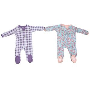 Baby Footed Pajamas Set - Purple Plaid and Floral